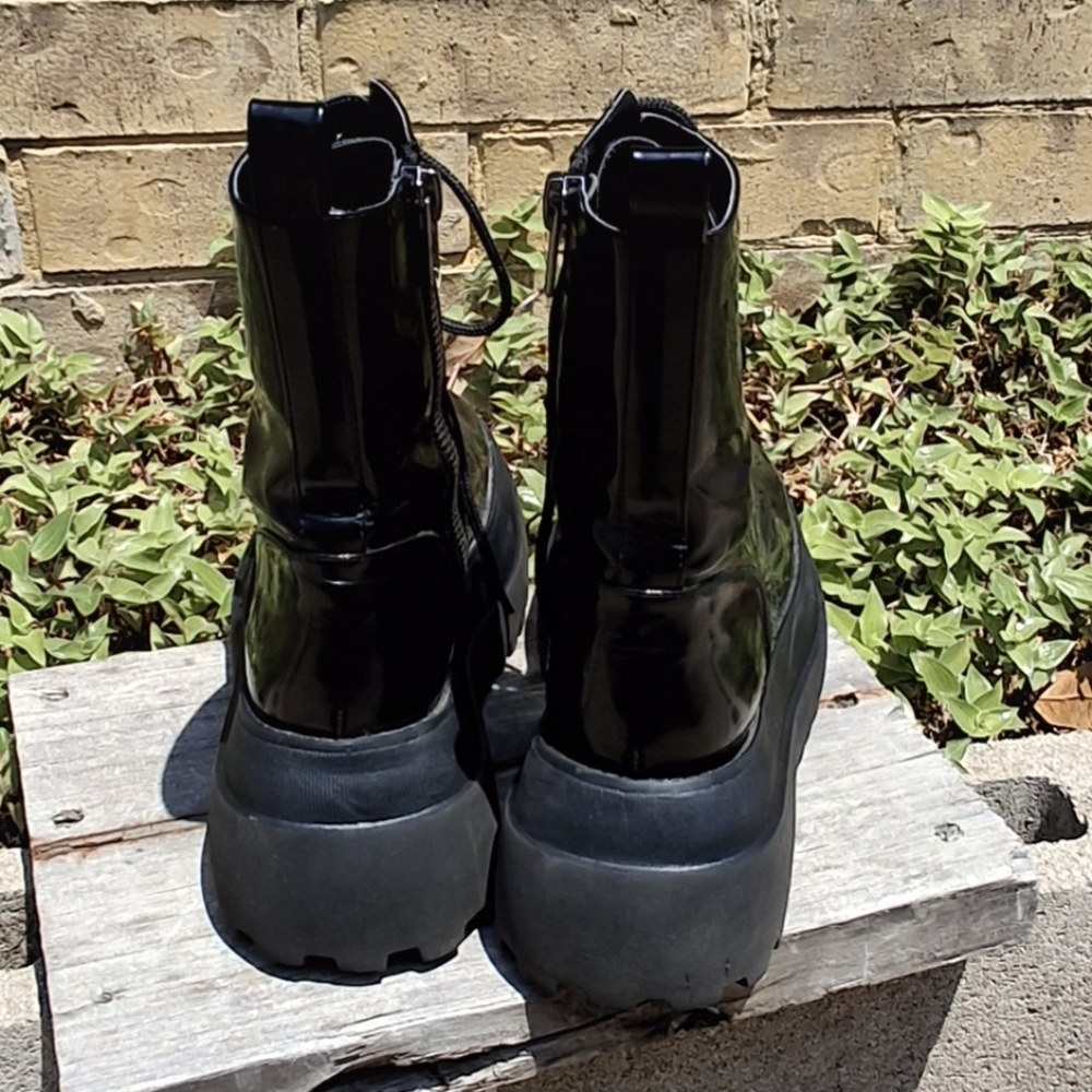 Dolls Kill Platform Patent Leather Black Combat Boots Women Size 7 - Picture 7 of 15